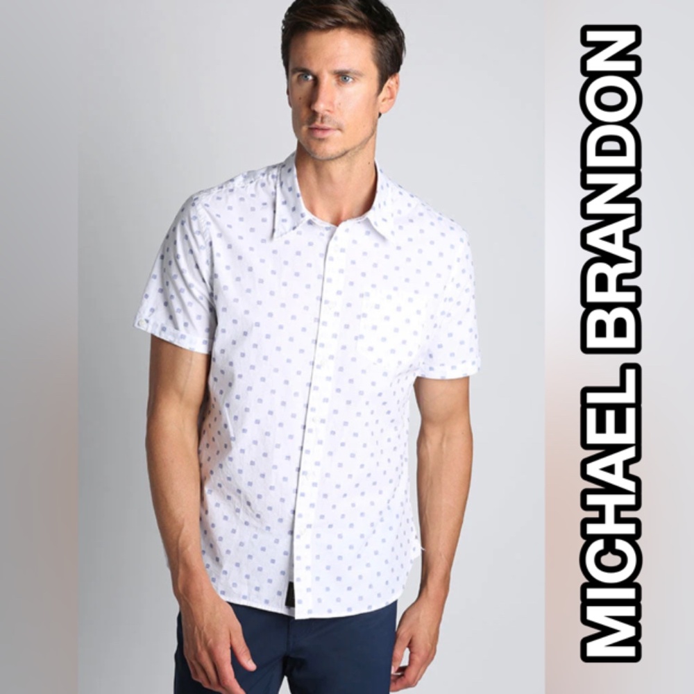 MICHAEL BRANDON COTTON SOFT DRASGONFLY PRINT SHIRT SLEEVE BUTTON UP SHIRT